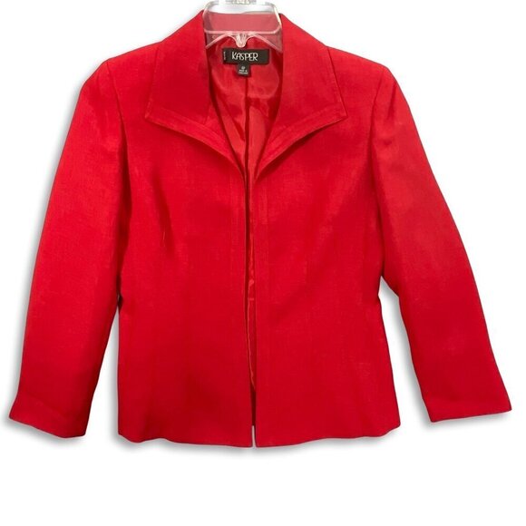 Kasper Jackets & Blazers - Kasper Blazer Women 6P Red Open Front Lined Shoulder Pads Preppy Office Holiday